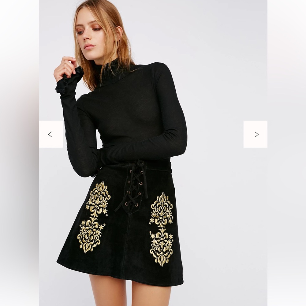 Black and Gold Embroidered Mini Skirt